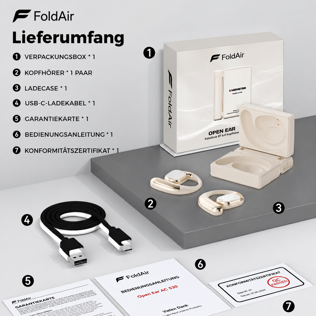 FoldAir Open-Ear Dual-Fold, Ladecase